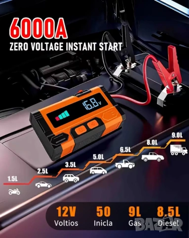Jump Starter (бичѐ) - 12V/6000А бустер за подаване на ток и Power Bank , снимка 3 - Аксесоари и консумативи - 54093712