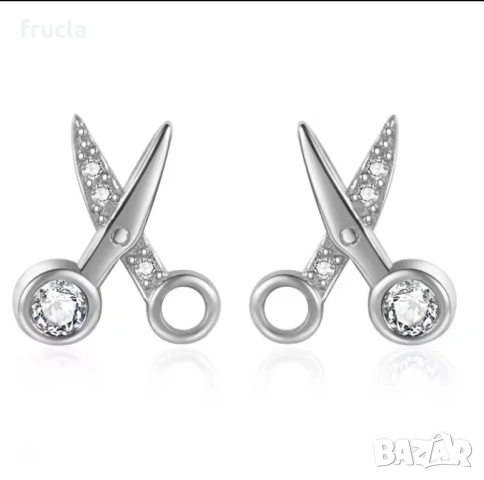 Сребърни Обеци Ножици - за фризьор или дизайнер , снимка 3 - Обеци - 54238162