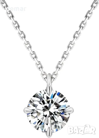 Дамско колие KRKC&CO с моисанит, диамантена висулка 0.5 CT, 14K/бяло злато, стерлингово сребро