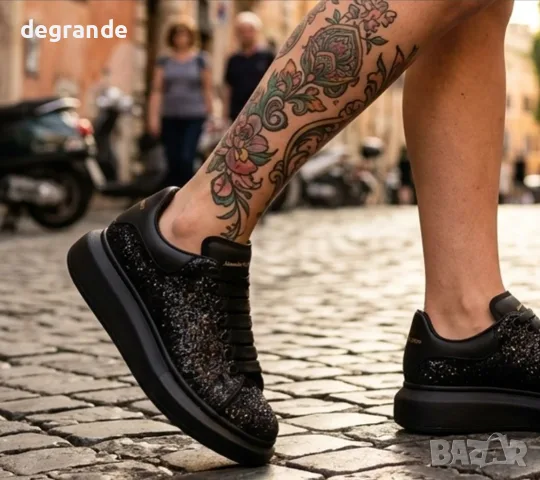 👟 Дамски Сникърси 💫Alexander McQueen💫 - Цвят Черно с Камъчета, снимка 2 - Маратонки - 55399479