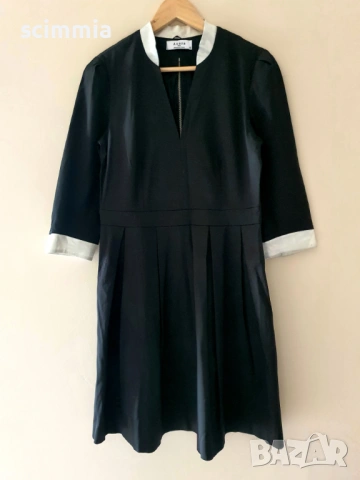 Eлежантна черна рокля Axara Paris с бял колан и джоб размер L/XL, снимка 3 - Рокли - 54713564