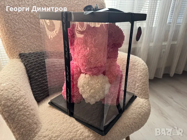 Мече от рози InLove 40 см с кутия, чисто ново, подарък, снимка 8 - Декорация за дома - 55493798