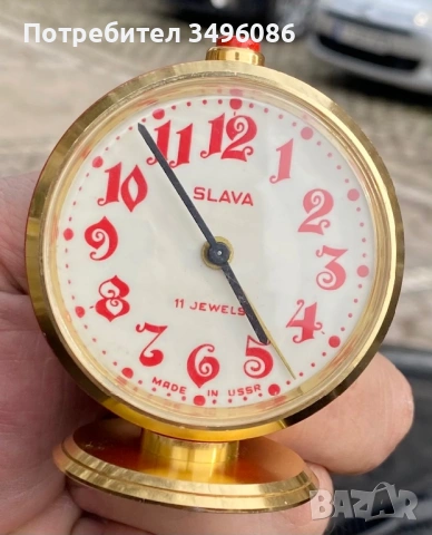 Стар съветски механичен будилник СЛАВА 11 камъка, снимка 7 - Колекции - 54058898