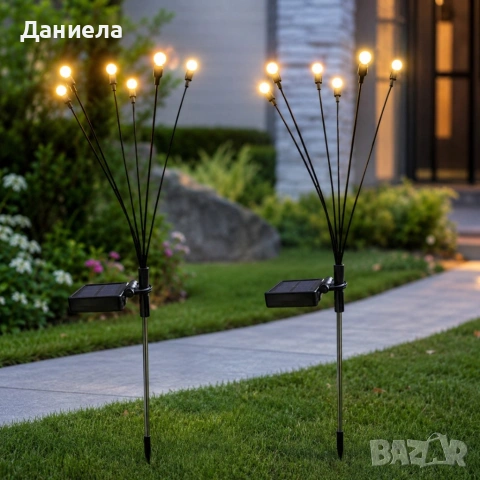 Соларни градински лампи "Светулки" 6 LED, комплект 2 броя - Топла бяла светлина, IP65, до 15 часа 
