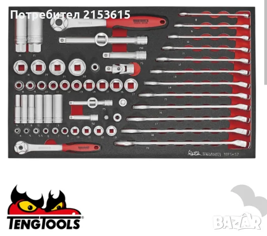 Teng Tools TEFSK57 1/4 и 3/8 57части гидория качествени ключове вложки камъни комплект