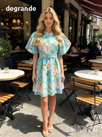🎀Кукленски Модел Рокля с Буфан Ръкави във Флорални Мотиви