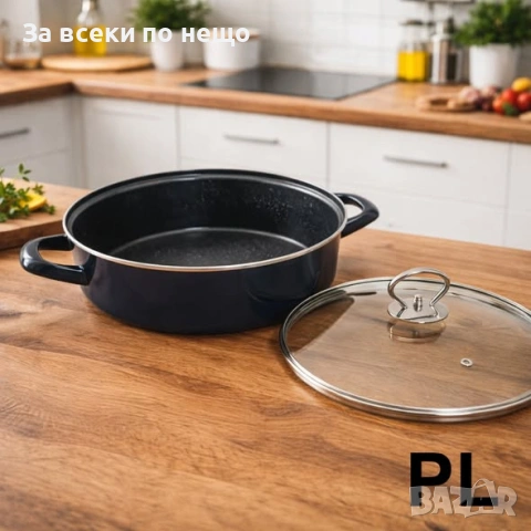 Тава и тенджера 2 в 1 Rosberg R51222A28CT 28 см – Черна, мраморно покритие, стъклен капак Код P2633, снимка 3 - Съдове за готвене - 54936391