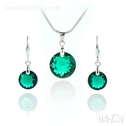 Комплект бижута Сваровски Emerald – колие и обеци със зелени кристали