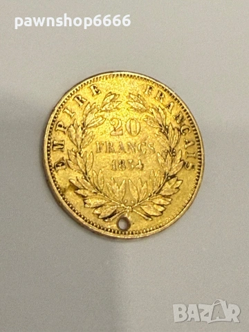Златна Монета 20 Френски Франка Наполеон III 1853- 1860, снимка 8 - Нумизматика и бонистика - 54740791