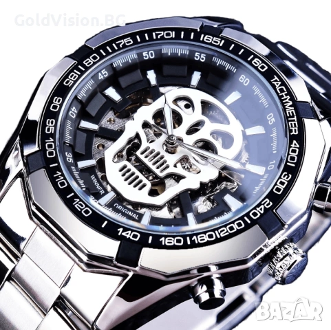 Автоматичен мъжки часовник Winner Skull, снимка 2 - Мъжки - 54247432