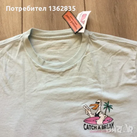 НОВА оригинална светло синя памучна тениска VINEYARD VINES размер L от САЩ, снимка 6 - Тениски - 55361513