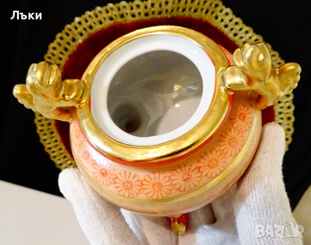 Японско порцеланово кадило,тамянник,злато. , снимка 4 - Антикварни и старинни предмети - 54083542