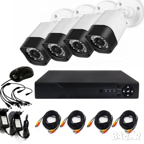 Пълен комплект 4 камери за видеонаблюдение с DVR | Нощно виждане | За дома и бизнеса, снимка 2 - Комплекти за видеонаблюдение - 54631058