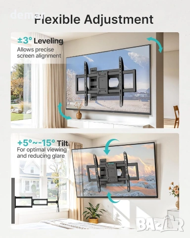 Pegzone поставка за телевизор/монитор стенен монтаж, 37–86”, VESA до 600x400, удължена 975 мм, 50кг, снимка 8 - Стойки, 3D очила, аксесоари - 55220744