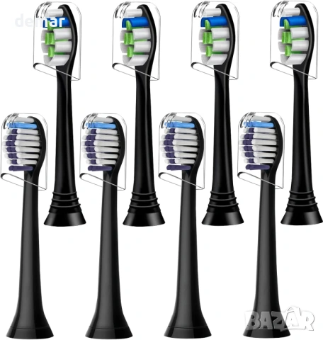 Резервни глави за четка Philips Sonicare, комплект от 4 избелващи + 4 прецизно почистващи, черни