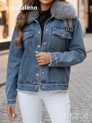 Дамско дънково яке с косъм FURDENIM, снимка 4 - Якета - 47709772