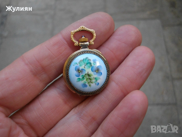  ПОЗЛАТЕН ДАМСКИ ДЖОБЕН ЧАСОВНИК ЧАЙКА ПОРЦЕЛАН РУБИН 
