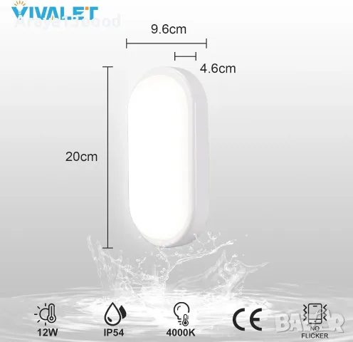 VivaLet LED стенни и таванни лампи 2 бр. – 12W, 1200 lm, 4000K, IP54, снимка 4 - Външни лампи - 55637991