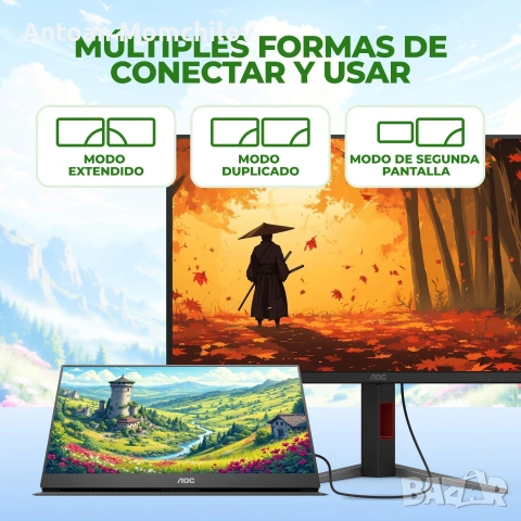 Преносим монитор AOC 16T20E2 15.6 FHD USB-C, снимка 7 - Монитори - 55233753