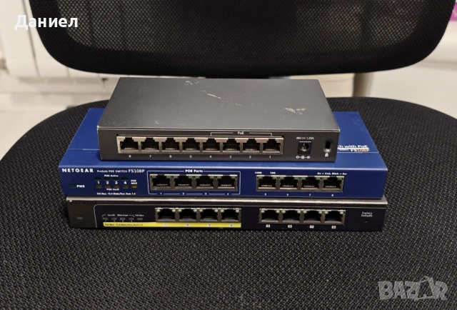 8 портови (4+4 PoE) суичове Netgear и TP-Link