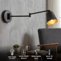 OSYNNIQ Стенна лампа с регулируемо рамо, черна, модерна, 2700K, (включена е крушка E27), снимка 3