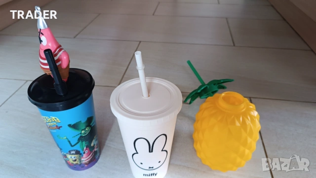 чаша за път термос със сламка spongebob squarepants Спонджбоб квадратни гащи  Miffy ананас, снимка 2 - Чаши - 32056460