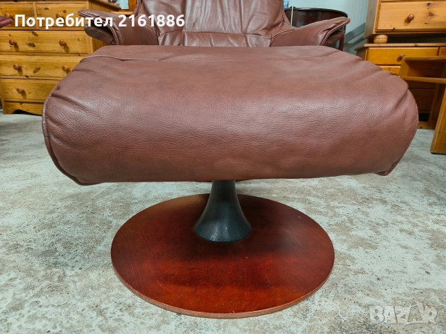 Relax кресло с отоманка от естествена кожа в отлично състояние , снимка 5 - Дивани и мека мебел - 53950570