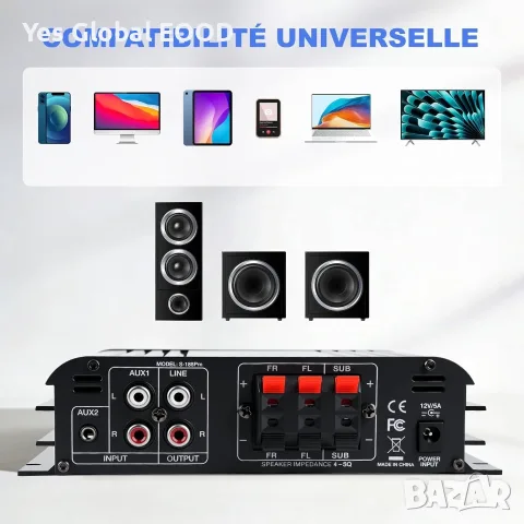 Мини HiFi усилвател 2.1 Bluetooth 5.3, 1000W пикова, снимка 4 - Ресийвъри, усилватели, смесителни пултове - 55449744