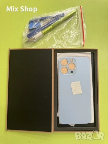 Нов заден капак за Apple iPhone 13 Pro, стъкло, Син, снимка 2 - Резервни части за телефони - 55243490