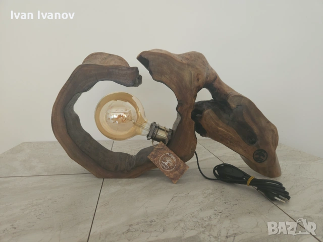 Уникална ръчно изработена лампа от дърво, снимка 3 - Декорация за дома - 54863582