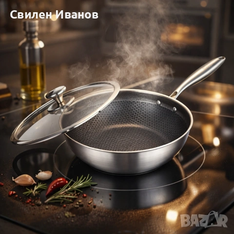 Уок тиган с капак Goldmann Fusionhex Pro GM 1128-28WK, 28x8.5 см., Незалепващо Покритие, Неръждаема , снимка 2 - Съдове за готвене - 54531579