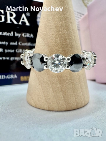 Сребърен пръстен с мойсанит (Диамант) 7.5 карата, снимка 4 - Пръстени - 54343490