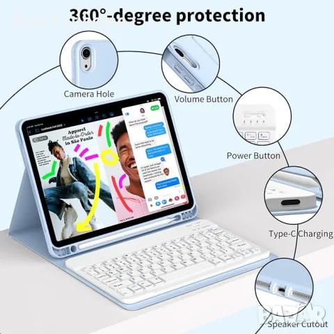 GKABXY Калъф с клавиатура за iPad (A16) 11-то поколение 2025 и iPad 10-то поколение 2022 със стойка, снимка 3 - Калъфи, кейсове - 55422401
