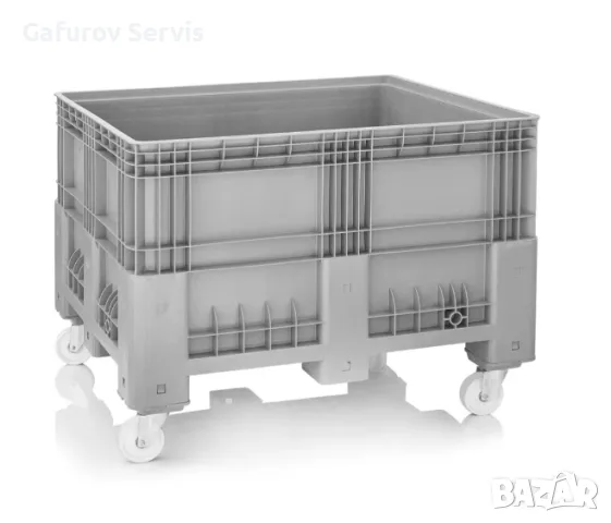 Плътен пластмасов бокс палет с 4 колела 600 л – 1200 × 1000 мм