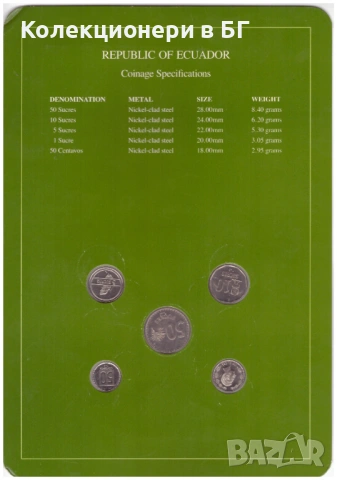 СЕТ ПЕТ МОНЕТИ ОТ ЕКВАДОР⭐THE FRANKLIN MINT⭐, снимка 4 - Нумизматика и бонистика - 54658872