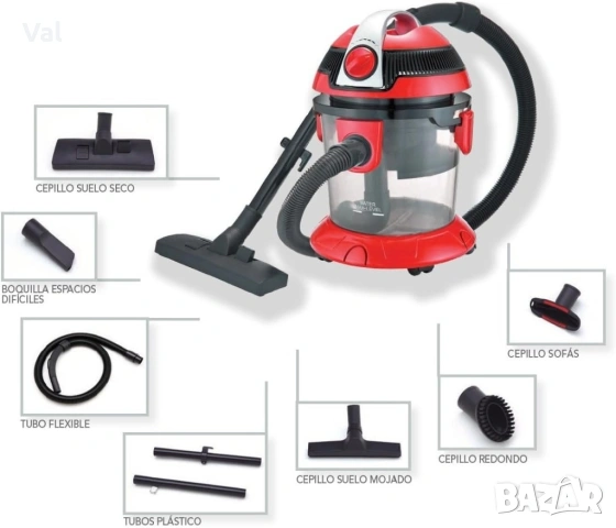 Прахосмукачка с воден филтър Voltz, 800W-1000W, 10л., Червена/Сива, снимка 3 - Прахосмукачки - 54907409