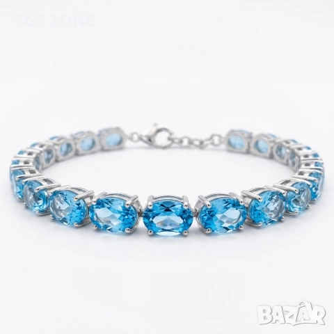 Сребърна гривна с фантастично изрязан Swiss Topaz , снимка 2 - Гривни - 54298973