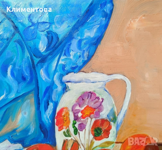 Натюрморт " Бяла кана и портокали", снимка 4 - Картини - 54386014