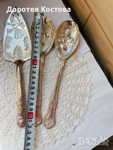 Красиви посребрени прибори за сервиране, 3 бр с маркировки, снимка 2 - Антикварни и старинни предмети - 54373851