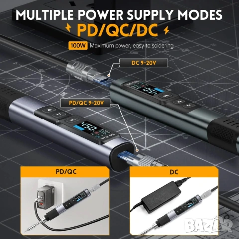 Професионален смарт поялник FNIRSI HS-02 с 6 човки, снимка 4 - Друга електроника - 54003479
