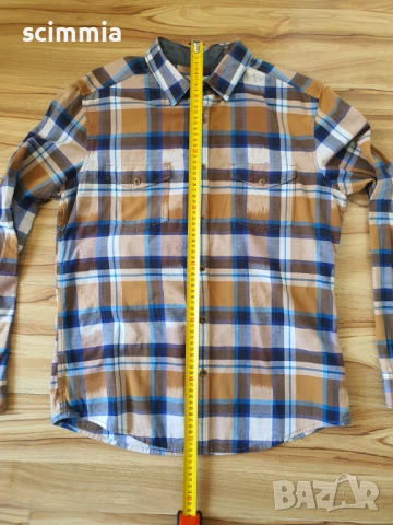 Карирана мъжка риза Esprit Slim Fit синьо и кафяво размер L 100% памук, снимка 12 - Ризи - 54810451