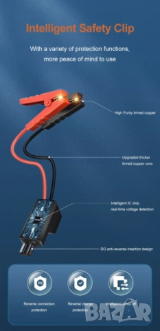 ДЖЪМП СТАРТЕР 4в1 + КОМПРЕСОР за гуми, за кола, автомобил, Jump Starter, 8000–10000mAh, Power Bank, снимка 12 - Аксесоари и консумативи - 54051215