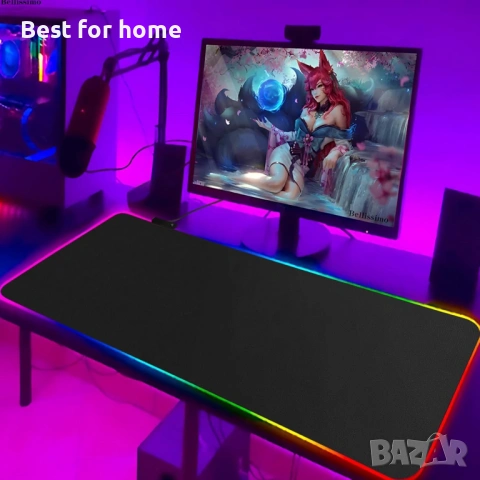 RGB подложка за геймърска мишка, LED подложка за мишка, неплъзгаща се гумена основа за бюро, снимка 6 - Друга електроника - 54652022