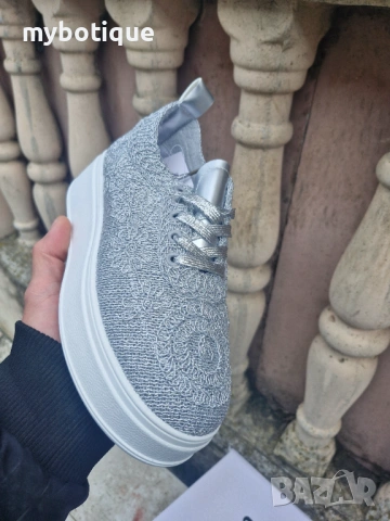Дамски кецове бродерия сребро , снимка 2 - Маратонки - 54004123