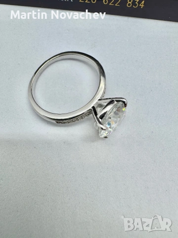 Сребърен пръстен с мойсанит (Диамант) 5 карата, снимка 7 - Пръстени - 54117262