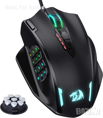 Геймърска мишка Redragon M908 Impact RGB LED MMO с 12 странични бутона, оптична