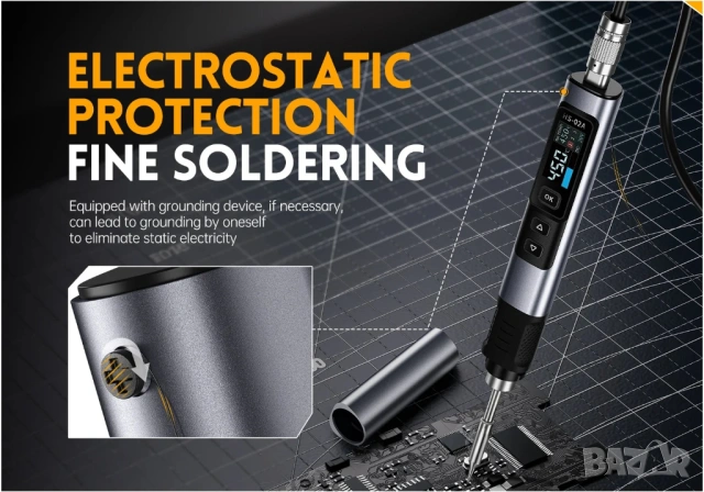 Професионален смарт поялник FNIRSI HS-02 с 6 човки, снимка 14 - Друга електроника - 54003479