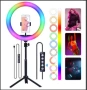 Многоцветен RGB LED ринг със статив - стойка трипод за телефон, снимка 2