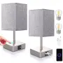 Комплект от 2 LED нощни лампи с тъчскрийн и слот за USB зареждане – сив абажур НОВИ, снимка 1