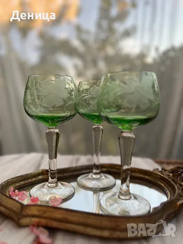 И последно за днес е зелено трио💚 Невероятно красив цвят, лозова декорация, снимка 10 - Чаши - 55670706